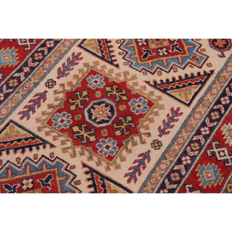 Rustic Kazak Waylon Beige/Red Wool Rug - 3'5'' x 5'1''