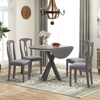 5-Piece Wood Round Dining Table Set with Drop Leaf - Bed Bath & Beyond ...