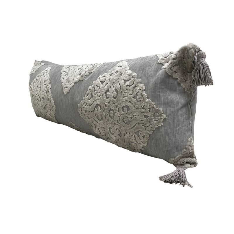 Sevita Silver Gray Traditional Textured Medallion Throw Pillow
