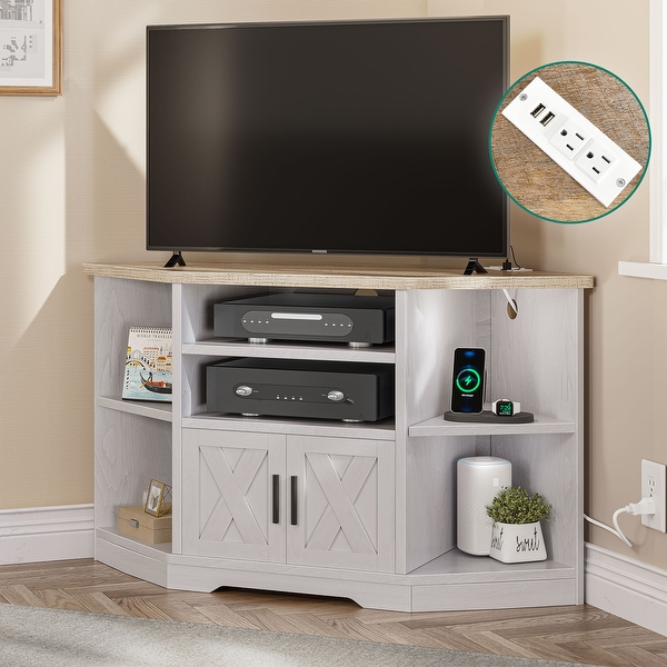 Farmhouse Corner TV Stand Entertainment Center Media Console for TVs up to 55 with Power Outlet On Sale Bed Bath Beyond 37841652