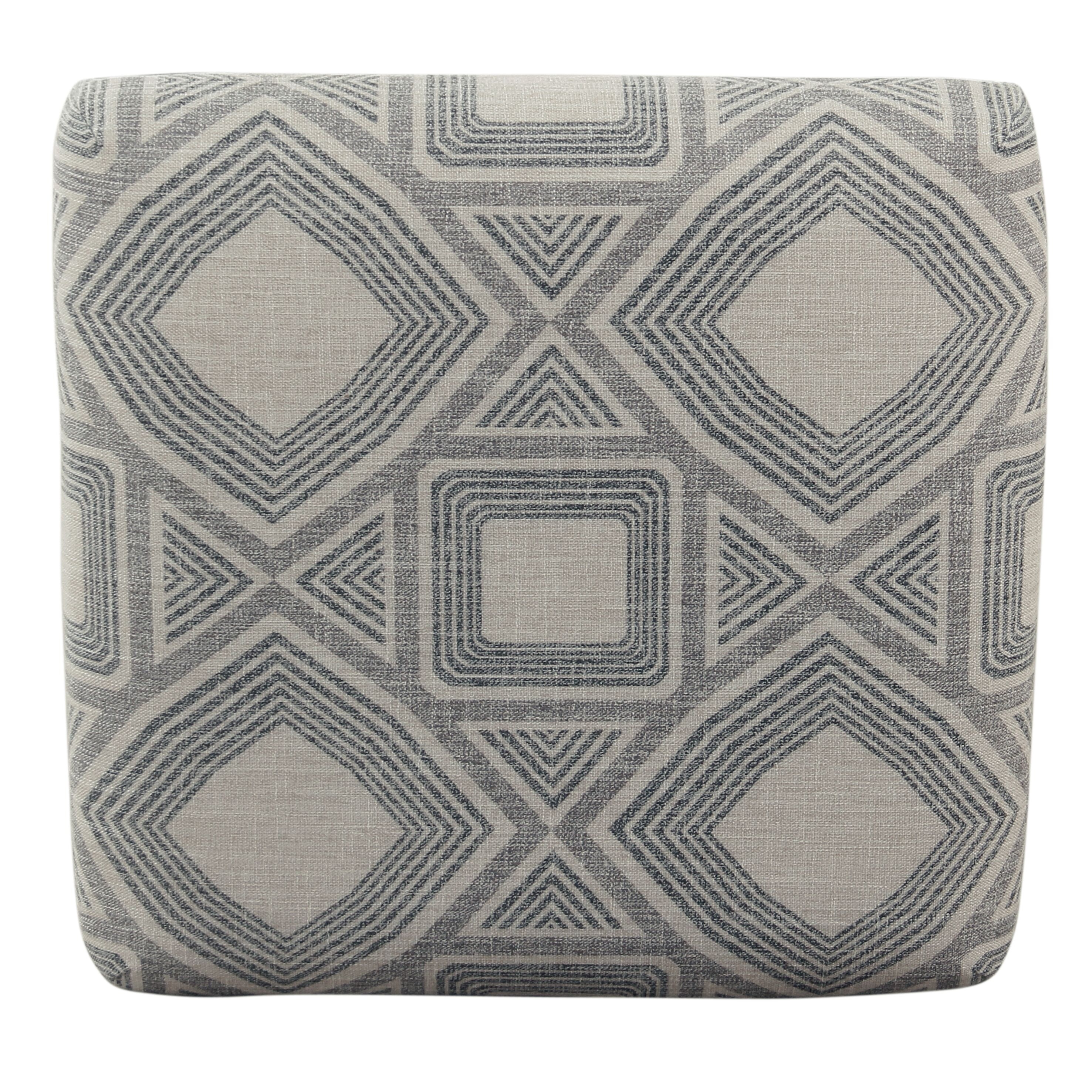 Square seat cushion with a gray and white geometric pattern.