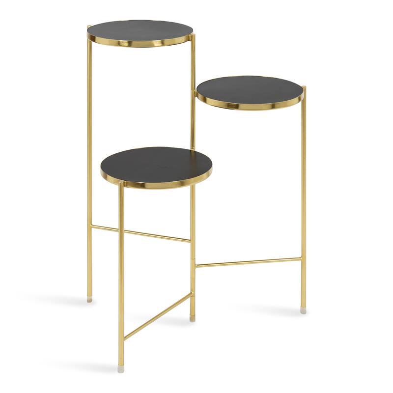 Kate and Laurel Fields Tri-Level Metal Plant Stand - 10x10x30 - Black/Gold