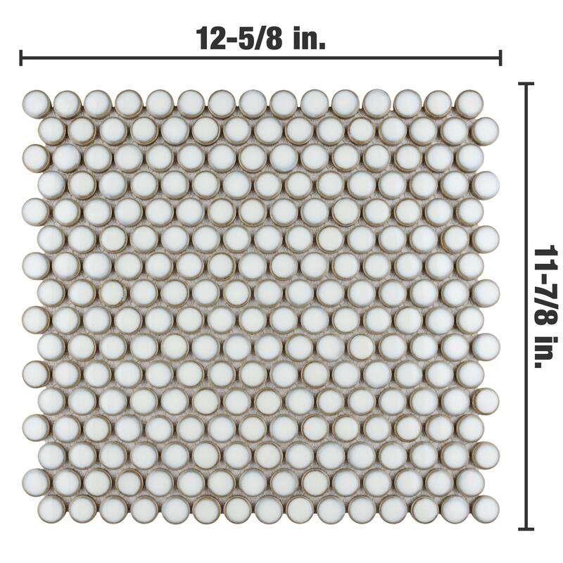 Merola Tile Hudson Penny Round Snowcap White 11-7/8" x 12-5/8" Porcelain Floor and Wall Tile