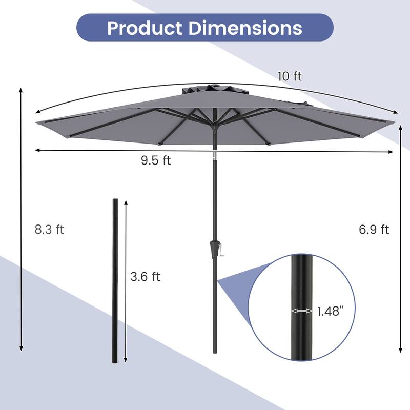 Gymax Patio Heavy Duty Market Umbrella w/ Tilt Mechanism Crank Handle