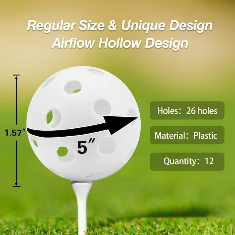 GSE™ 12-Pack Indoor/Outdoor Plastic Hollow Practice Golf Balls, Airflow Training Golf Balls