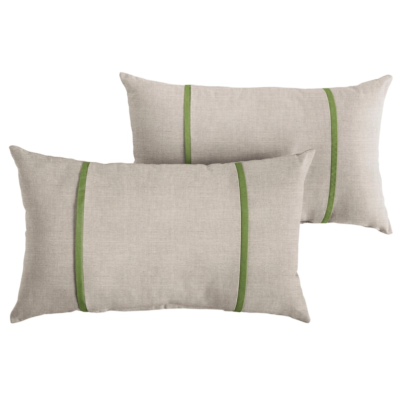 Sorra Home Sunbrella Outdoor Double Petite Flange Pillow Set of 2 - Sunbrella - Cast Silver/Spectrum Cilantro - 16 in H x 26 in W x 6 in D