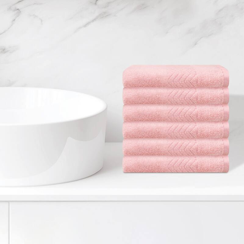 Cotton Washcloths Set, Highly Absorbent Face Towels, Multi-Purpose Wash Cloths for Bathroom 13" x 13" - Pink - 6 Pack