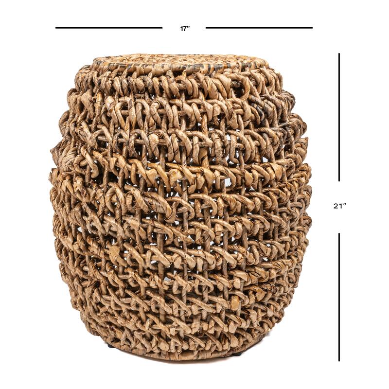 Orla 21" Rustic Bohemian Barrel-Style Abaca/Iron Handwoven Stool, Brown by JONATHAN Y