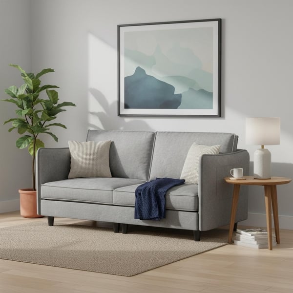 slide 2 of 8, Homy Casa 2-Seater Fabric Loveseat Sofa with Side Pocket, Solid Wood Frame Pocket Spring Cushion for Living Room Bedroom Office Smoke Gray