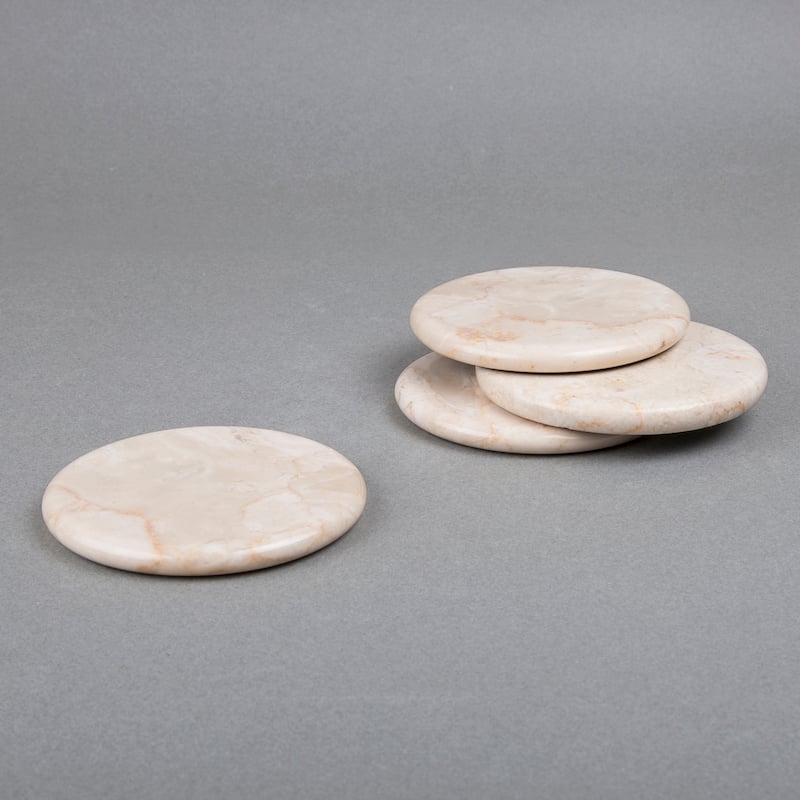 Creative Home 4 Piece Champagne Marble Coaster Set (4" Diameter), Beige