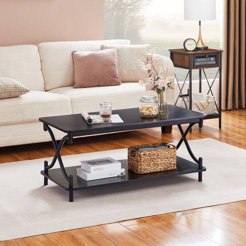 Javlergo Modern 3 Piece Coffee Table Set for Living Room Include Wood Coffee Table and End Table Set of 2