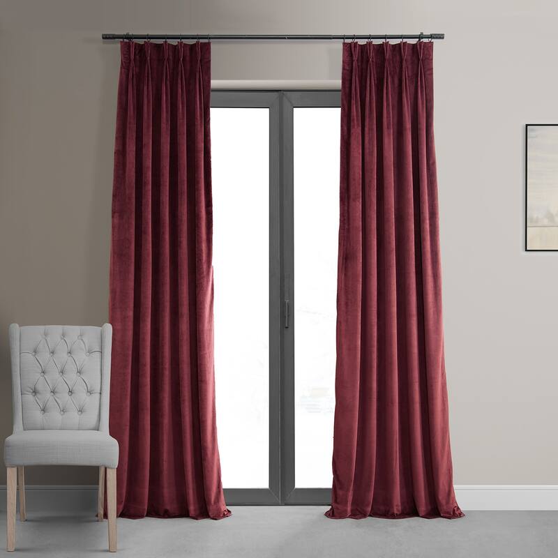 Exclusive Fabrics Signature Pleated Blackout Velvet Curtain (1 Panel) - 25 X 84 - Burgundy