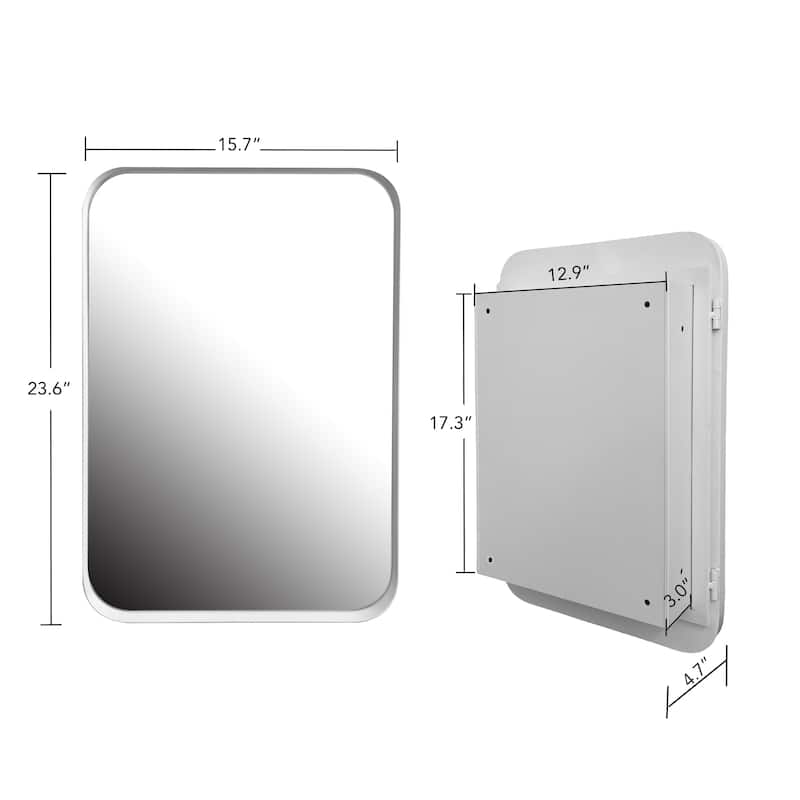 16X24 Inch Recessed White Metal Framed Medicine Cabinet With Mirror