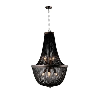 "Medieval Chainmail Pendant Light - Black Empire French Country Chandelier"