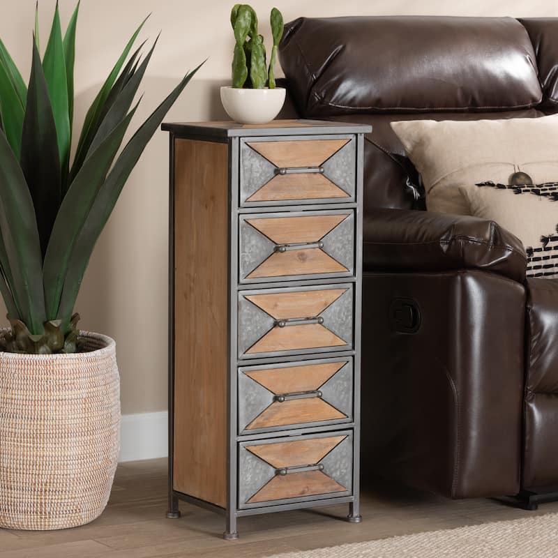 Laurel Grey Metal and Oak Brown Wood 5-Drawer Storage Cabinet