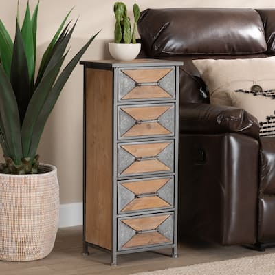 Laurel Grey Metal and Oak Brown Wood 5-Drawer Storage Cabinet