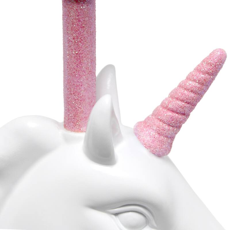 16 in. White and Pink Finish Unicorn Base Table Lamp with White Shade, Childern's Bedroom Lamp