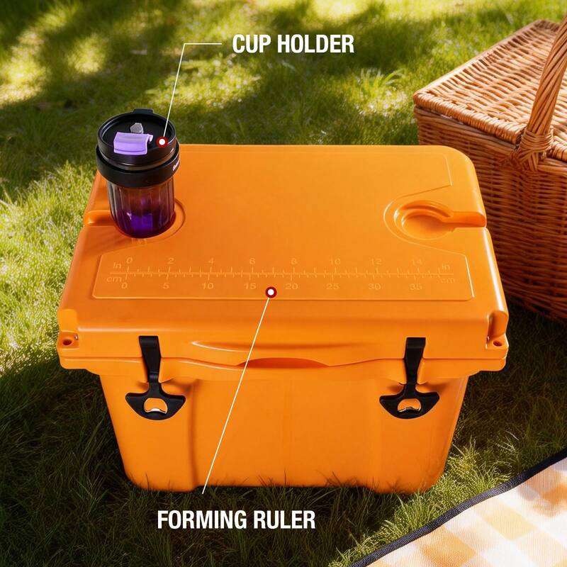 25QT Portable Cooler, Insulated Hard Cooler with Bottle Opener, Cup Holder, Forming Ruler, Travel, Beach, Camping, Fishing