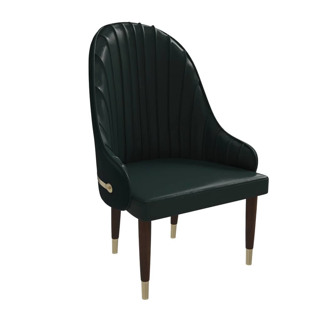 Leather Dining Chair with a Ripple Back and Gold Accents Design Elara Collection