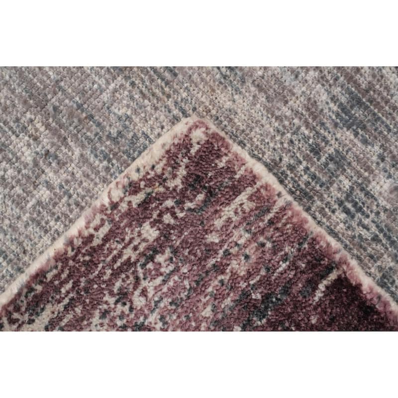Hand Knotted Oriental Viscose Silk Carpet Modern Pictorial Pink Abstract Area Rug - 7' 8'' X 5' 6''