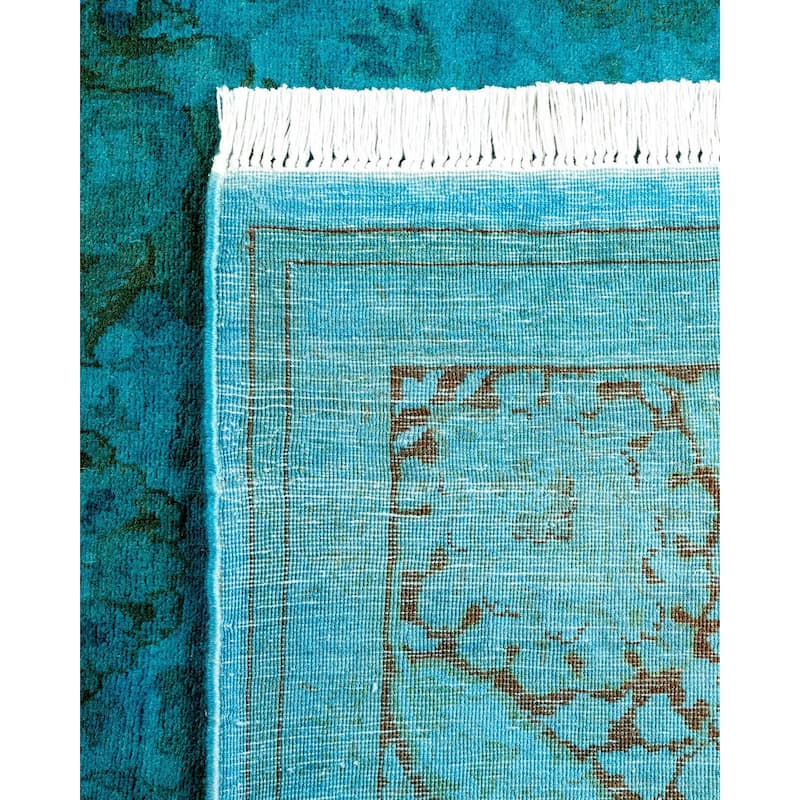 Overton Hand Knotted Wool Vintage Inspired Modern Contemporary Overdyed Blue Area Rug - 6' 0" x 9' 4"