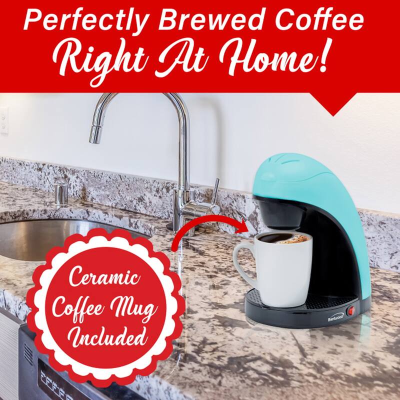 Brentwood Single Serve Coffee Maker with Porcelain Mug in Blue - 1 Cup
