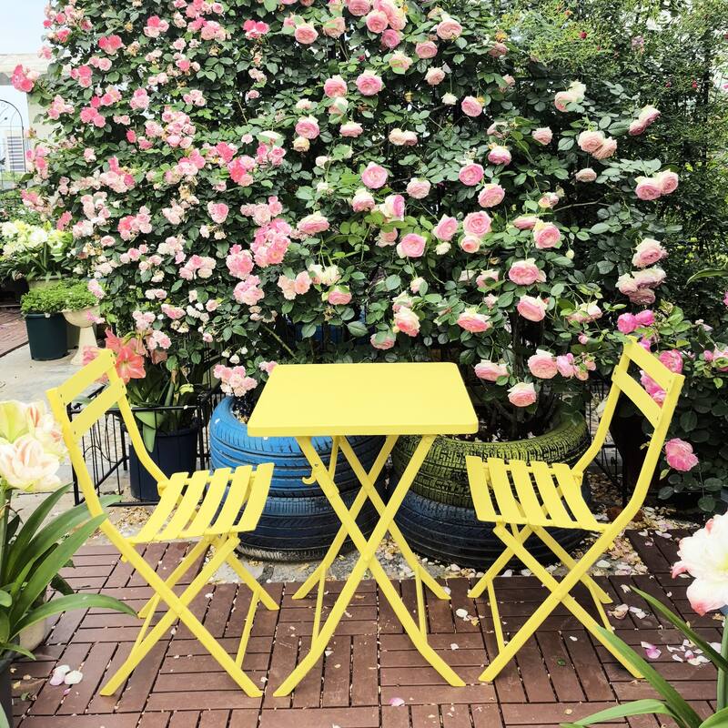 3 Piece Patio Bistro Set All Weather Metal Furniture Set with 2 Folding Chairs and Folding Square Table