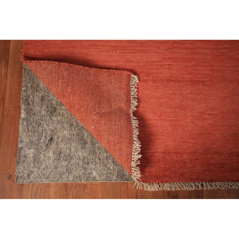 Modern Gabbeh Oriental Area Rug Hand-Knotted Orange Wool Carpet - 7'11" x 9'7"