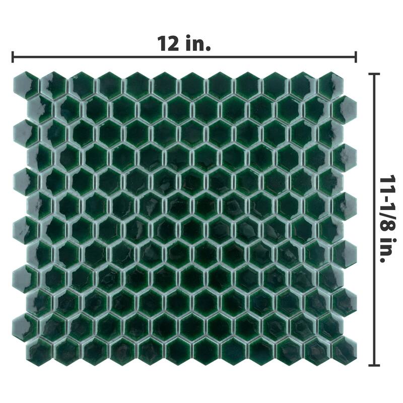 Merola Tile Metro Ion 1" Hex Emerald 10-1/4" x 11-7/8" Porcelain Mosaic Wall Tile