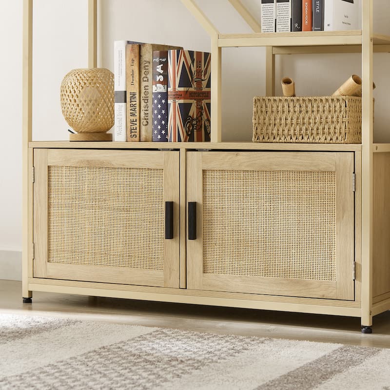 7-tier Rattan Bookcases with Cabinet - 39.4''W x 13.8''D x 75.6''H