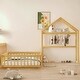preview thumbnail 12 of 21, Montessori Wooden Floor Bed with Detachable House-Shaped Headboard, Full Size Bed with Dress Up Rack for Kids Playhouse, White Natural