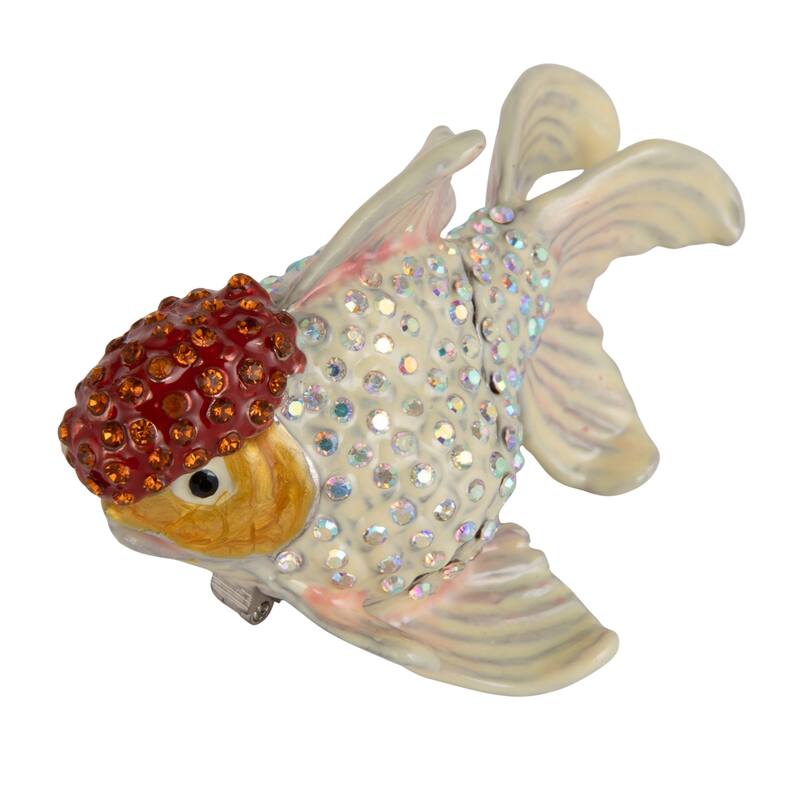 Enameled Goldfish-Shaped Metal Trinket Box with Jewels - 1.75"L x 3.13"W x 1.75"H