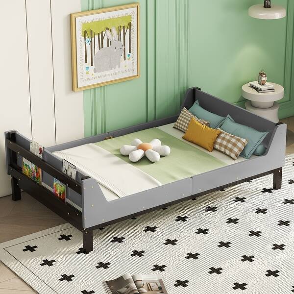 slide 2 of 11, Twin Size Bed with Headboard, Footboard, Side Safeguards, and Integrated End-of-Bed Bookshelf