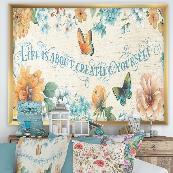 Designart 'Butterfly Bloom lovely Quote' Farmhouse Premium Framed Art Print. Opens flyout.