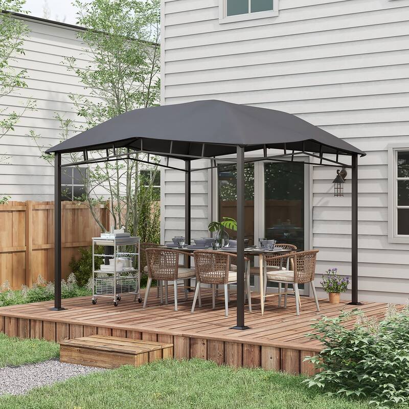 10' x 10' Soft Top Patio Gazebo Outdoor Canopy with Unique Geometric Design Roof, All-weather Steel Frame, Gray