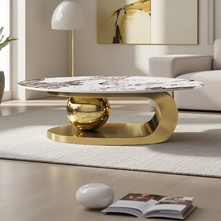 49.2" Oval Faux Marble Coffee Table with Central Ball Support - Bed ...