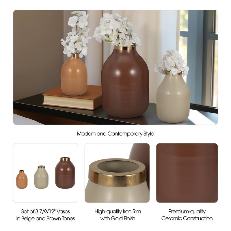 Metal Bottle Vases Set of 3 - Red/Orange, 7/9/12 in.