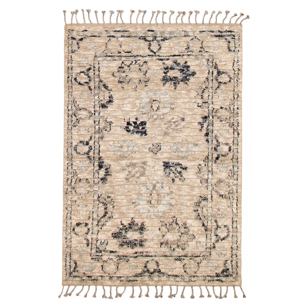 ECARPETGALLERY Hand-knotted Tangier Light Khaki Silk, Wool Rug - 5'3 x 7'10