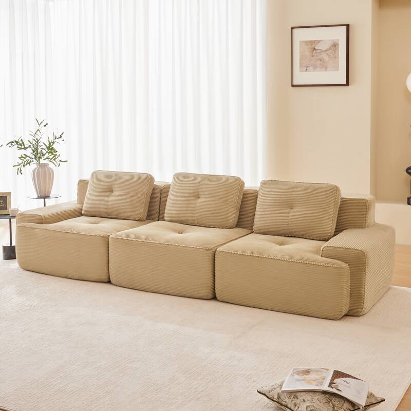 117" Floor Corduroy 3-Seater Sectional Sofa Couch with Tufted Design