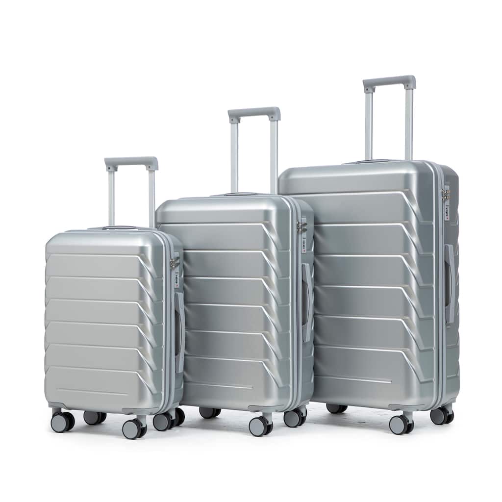 3-Piece, Luggage Sets, Lightweight Luggage with Combination Lock and 4 Swivel Wheels, for Boarding Travel, Silver