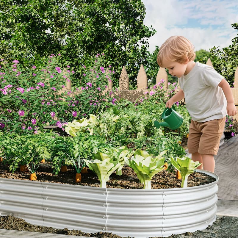 2Pcs 8x4x1ft Raised Garden Bed Kit, Galvanized Planter Raised Garden Beds, Heavy Duty, Rust-Resistant, Easy Assembly - Silver