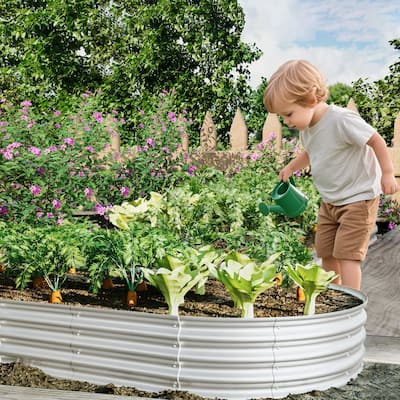 2Pcs 8x4x1ft Raised Garden Bed Kit, Galvanized Planter Raised Garden Beds, Heavy Duty, Rust-Resistant, Easy Assembly