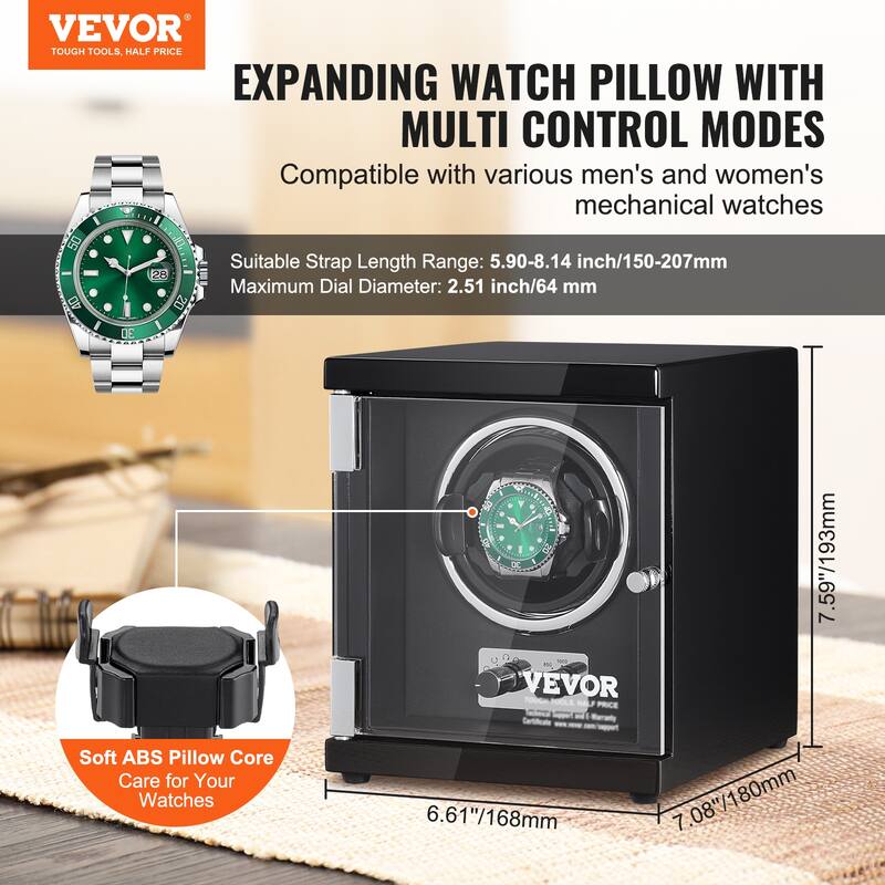VEVOR Watch Winder with 1-8 for Men's and Women's Automatic Watches with Super Quiet Japanese Mabuchi Motors LED Lights