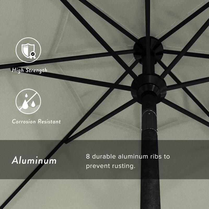 California Umbrella 9' Round Crank Lift Push Button Tilt Black Aluminum Patio Umbrella with Pacifica Pacific Blue Fabric