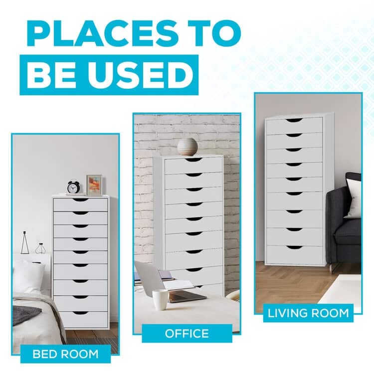 Narrow Wooden 9-Drawer Cabinet with Smooth-Glide Drawers, Top Storage Shelf, and Space-Saving Design