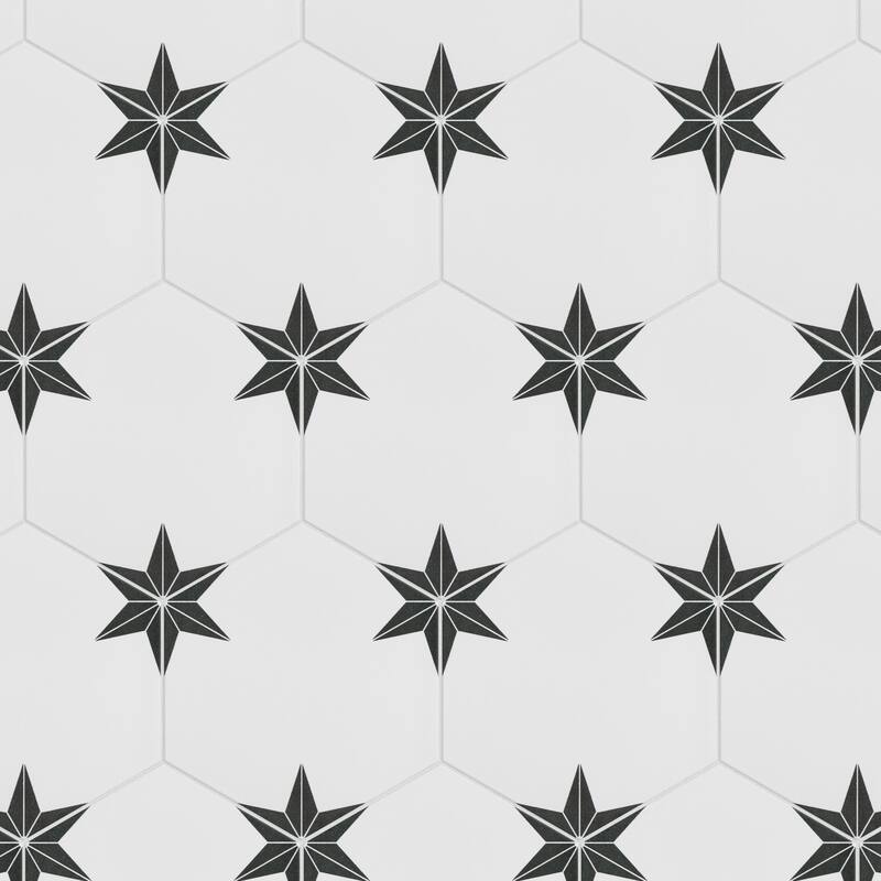Merola Tile Stella Hex Nero 8-5/8" x 9-7/8" Porcelain Floor and Wall Tile