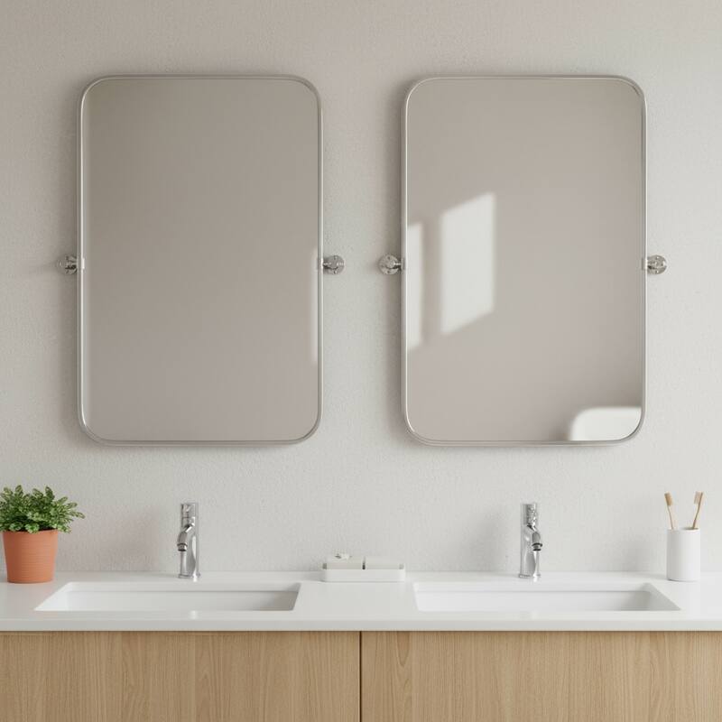 HomeRoots Set of Two 32" Silver Metal Framed Accent Mirrors - 23.00 in. x 32.00 in. x 1.57 in. - 23.00 in. x 32.00 in.  x 1.57 in.