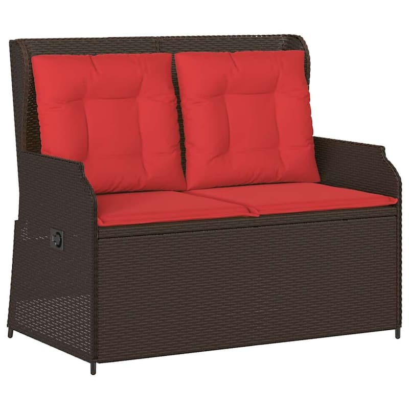 vidaXL Garden Bench with Cushion Brown Poly rattan - 26 x 43 x 37