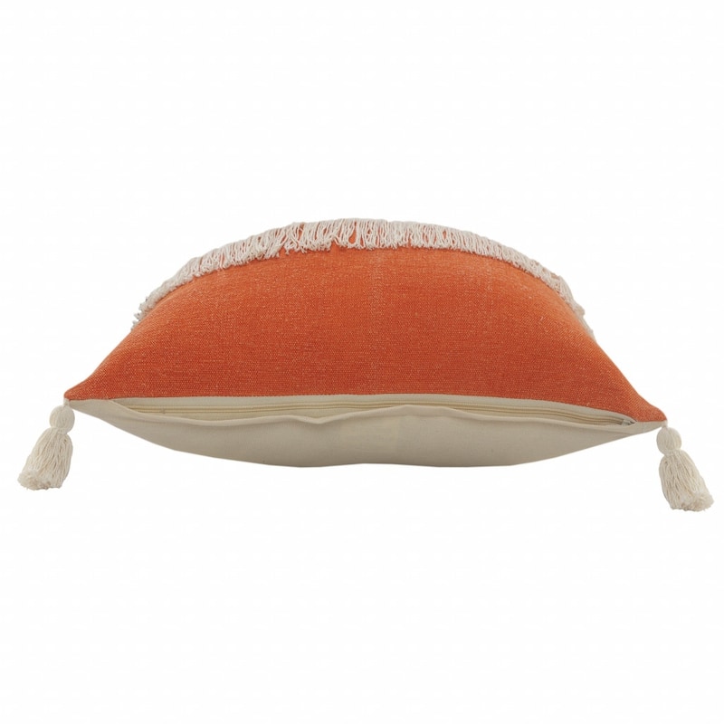 HomeRoots 20" X 20" Orange And Off-White 100% Cotton Zippered Pillow