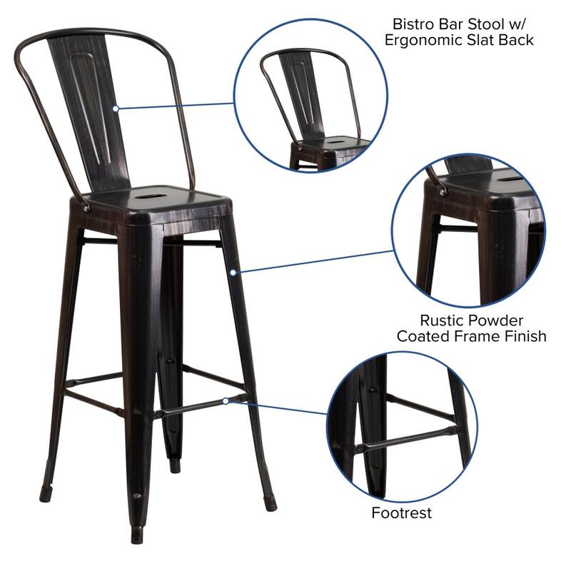 30'' High Metal Indoor-Outdoor Barstool with Back